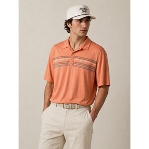 TravisMathew Mens XL Orange Striped Pima Cotton Blend Short Sleeve Polo Shirt‎